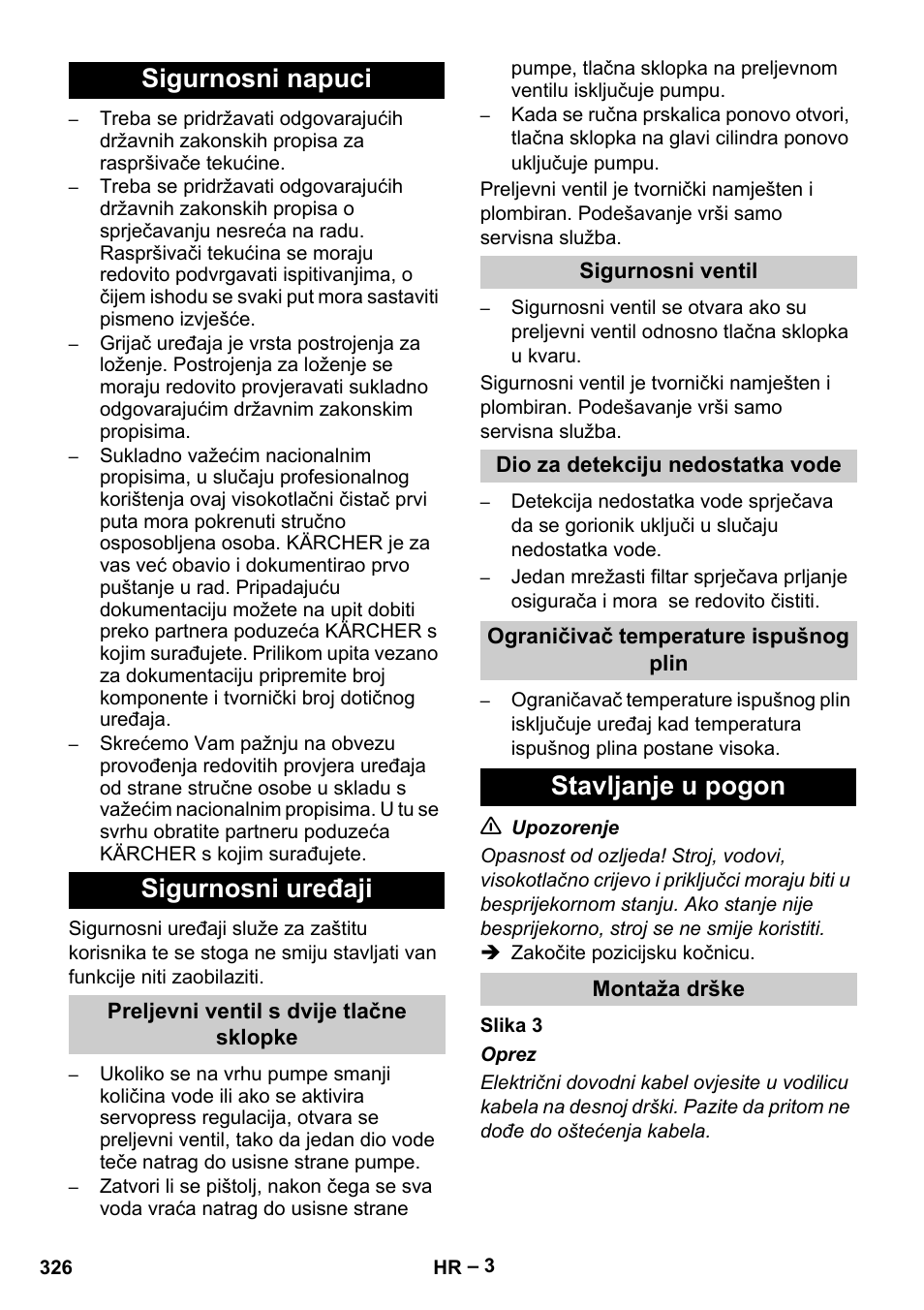 Sigurnosni napuci sigurnosni uređaji, Stavljanje u pogon | Karcher HDS 13-20-4 S EU User Manual | Page 326 / 436
