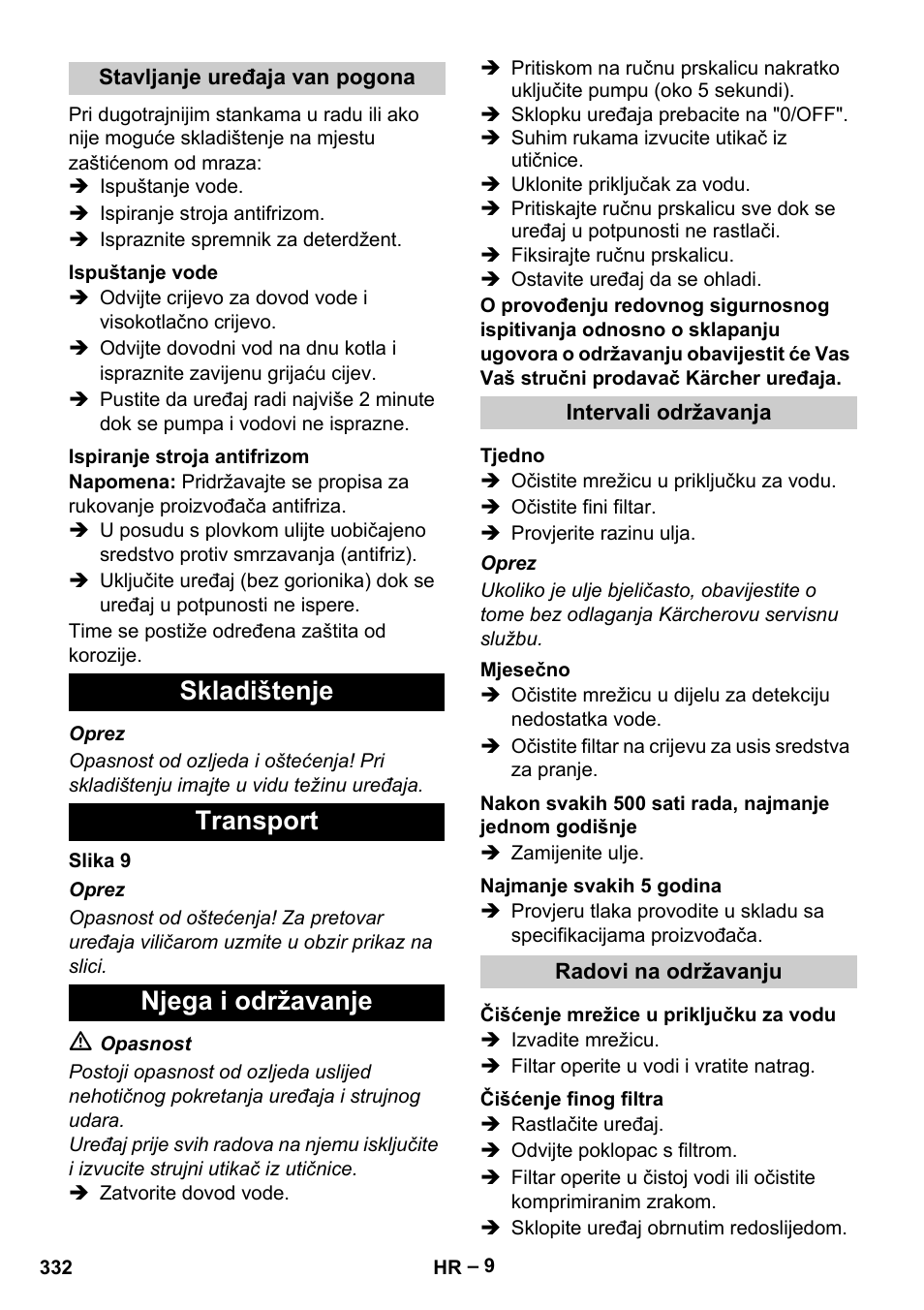 Skladištenje transport njega i održavanje | Karcher HDS 13-20-4 S EU User Manual | Page 332 / 436