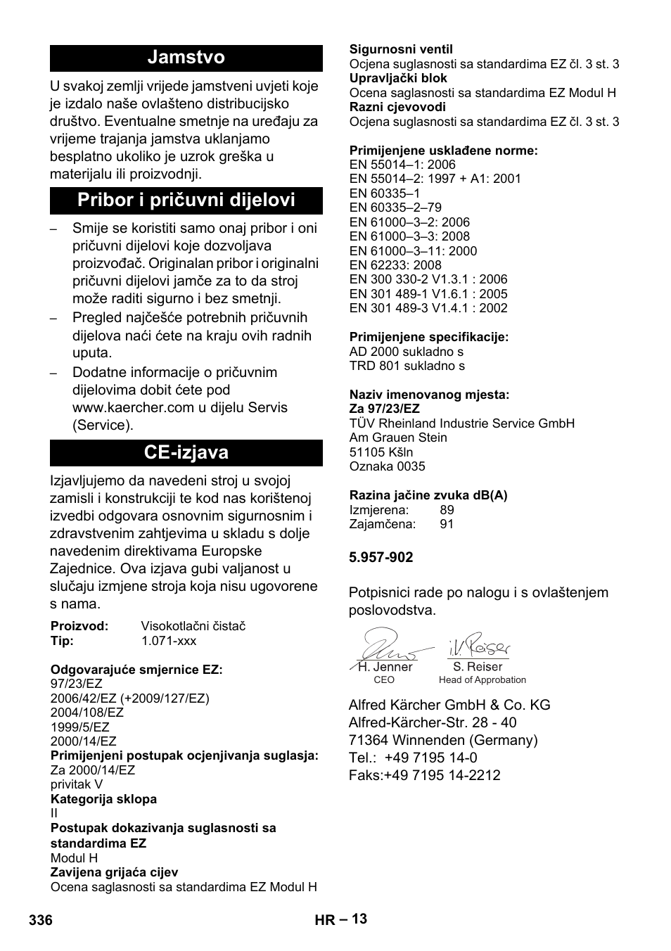 Jamstvo pribor i pričuvni dijelovi ce-izjava | Karcher HDS 13-20-4 S EU User Manual | Page 336 / 436