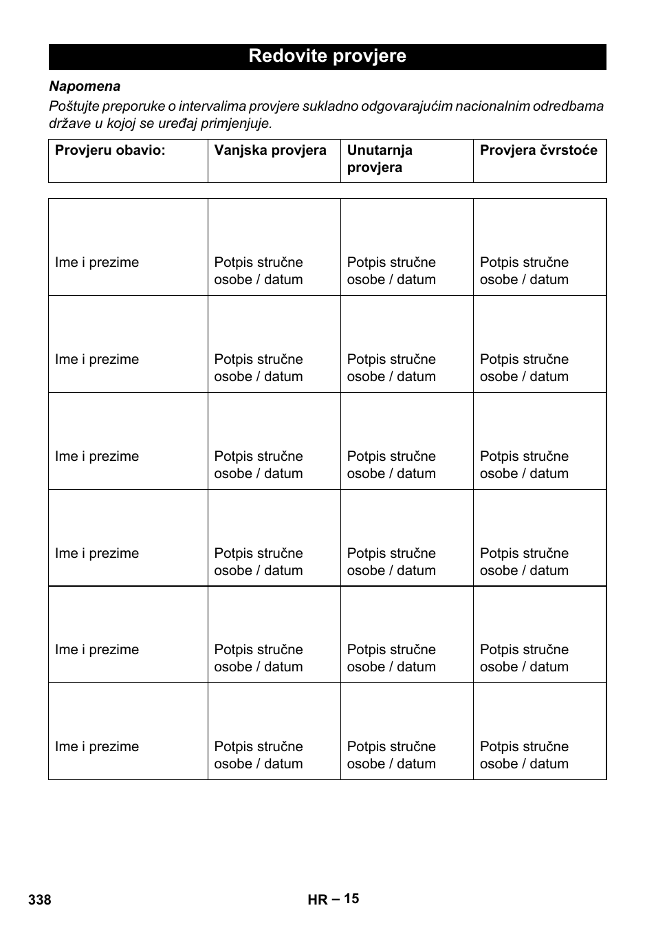 Redovite provjere | Karcher HDS 13-20-4 S EU User Manual | Page 338 / 436