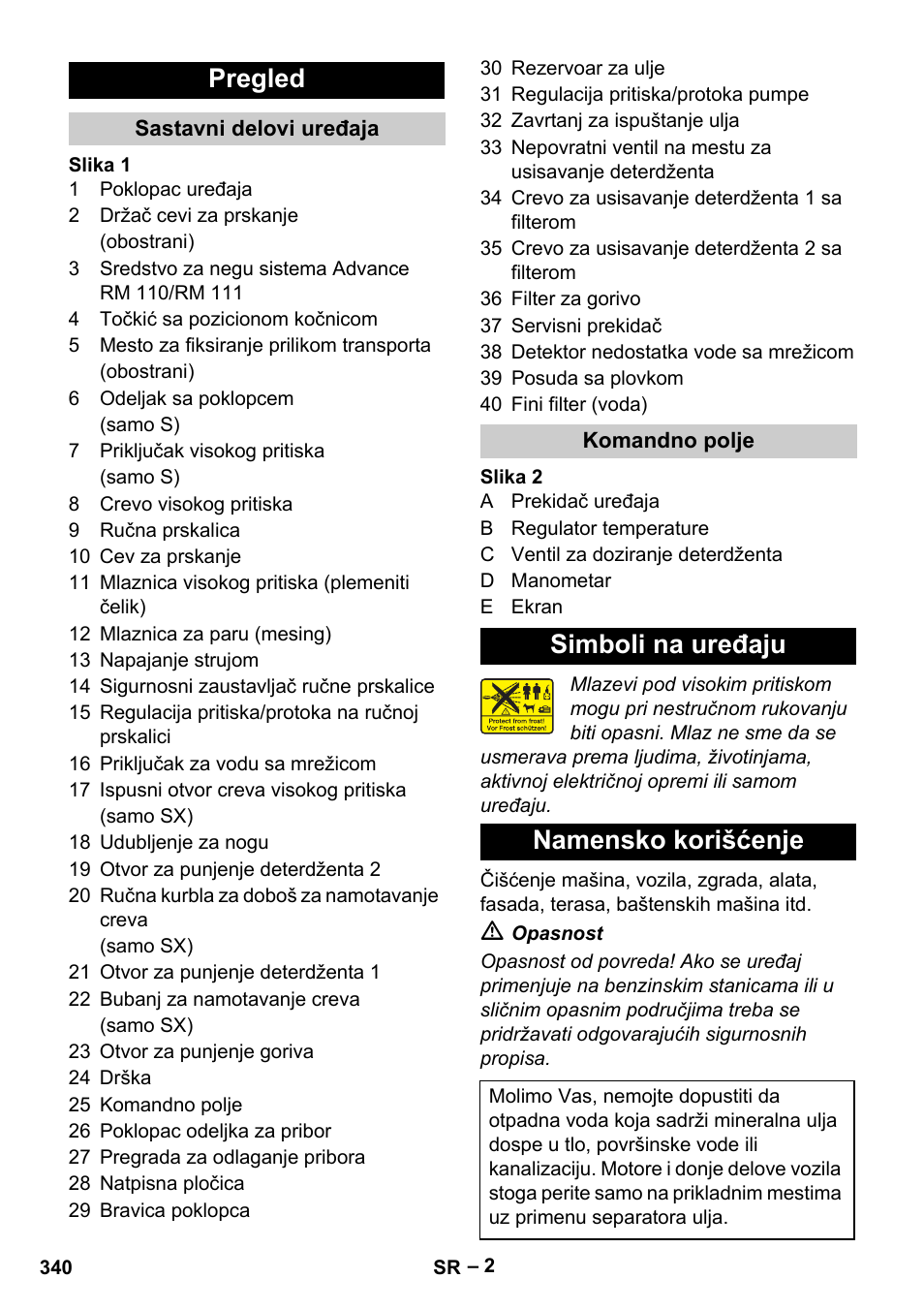 Pregled, Simboli na uređaju namensko korišćenje | Karcher HDS 13-20-4 S EU User Manual | Page 340 / 436