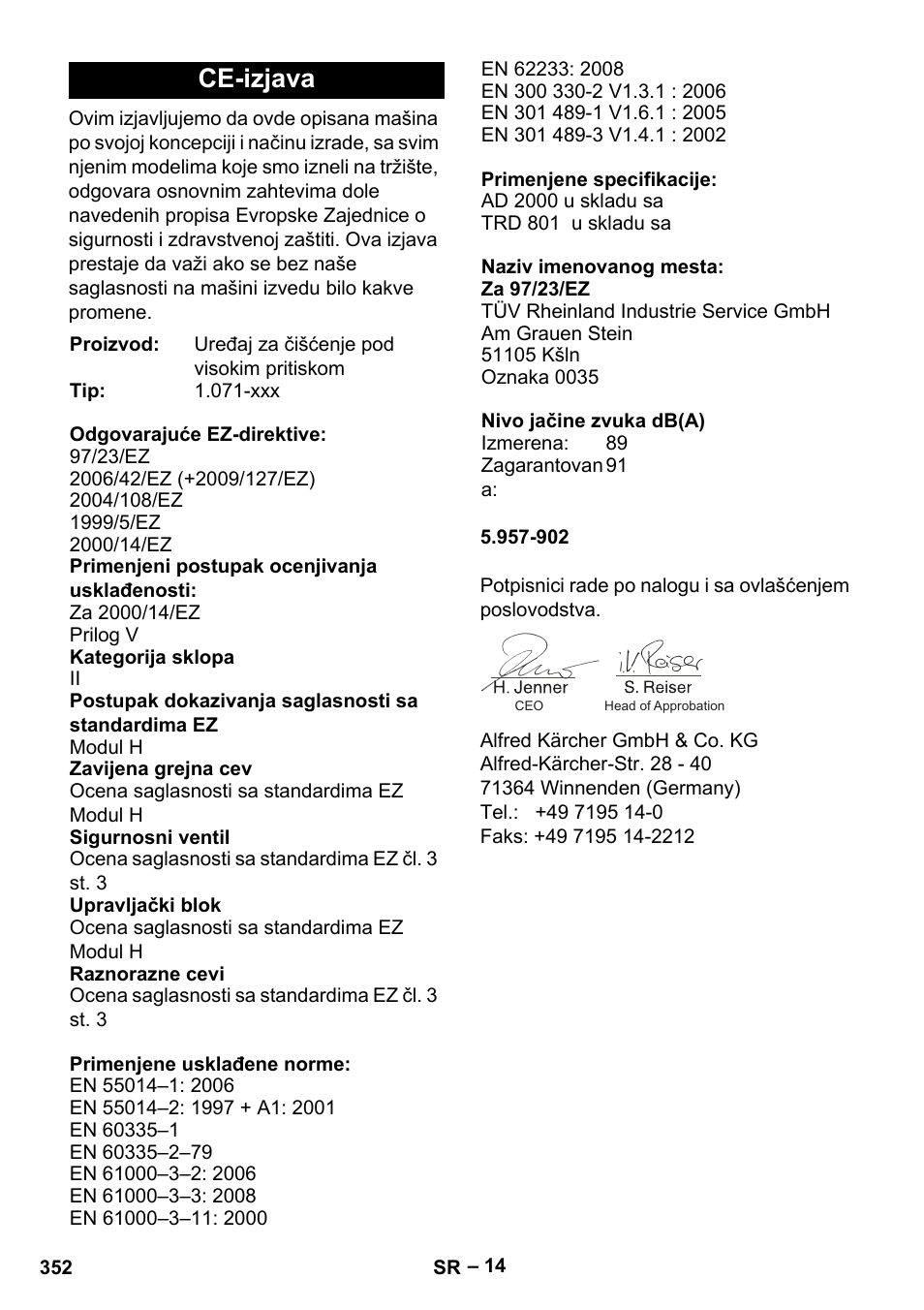 Ce-izjava | Karcher HDS 13-20-4 S EU User Manual | Page 352 / 436