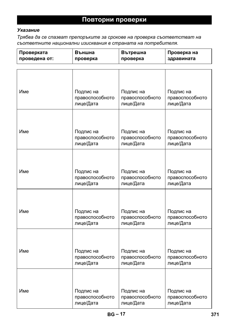 Повторни проверки | Karcher HDS 13-20-4 S EU User Manual | Page 371 / 436