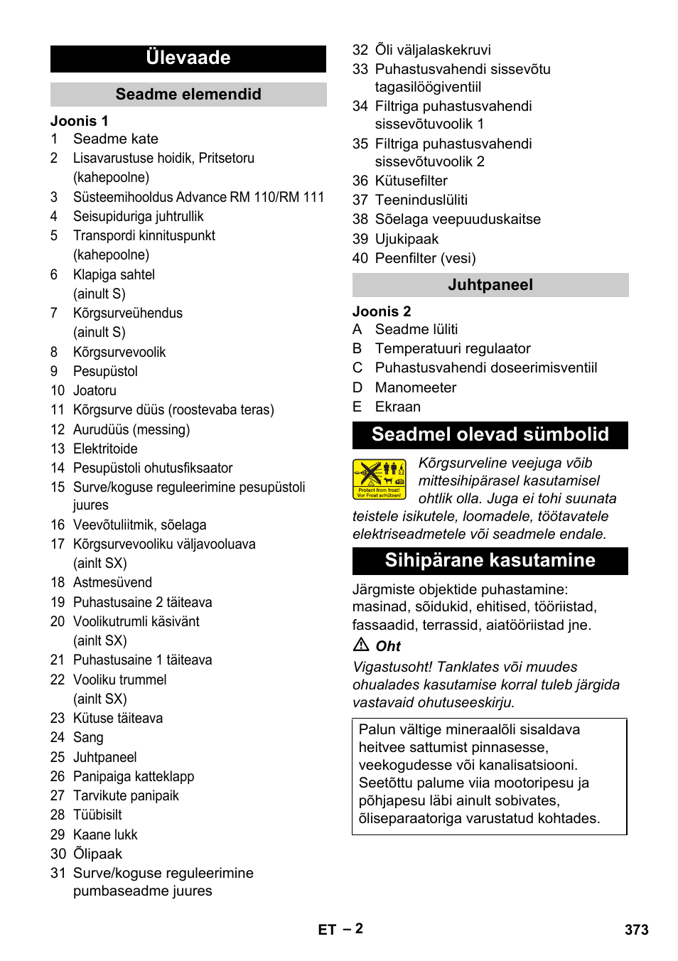Ülevaade, Seadmel olevad sümbolid sihipärane kasutamine | Karcher HDS 13-20-4 S EU User Manual | Page 373 / 436