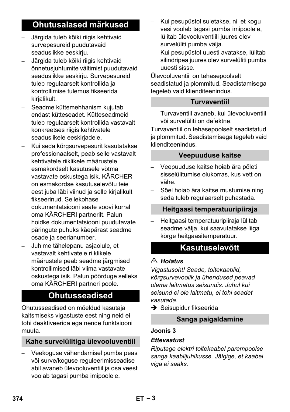 Ohutusalased märkused ohutusseadised, Kasutuselevõtt | Karcher HDS 13-20-4 S EU User Manual | Page 374 / 436