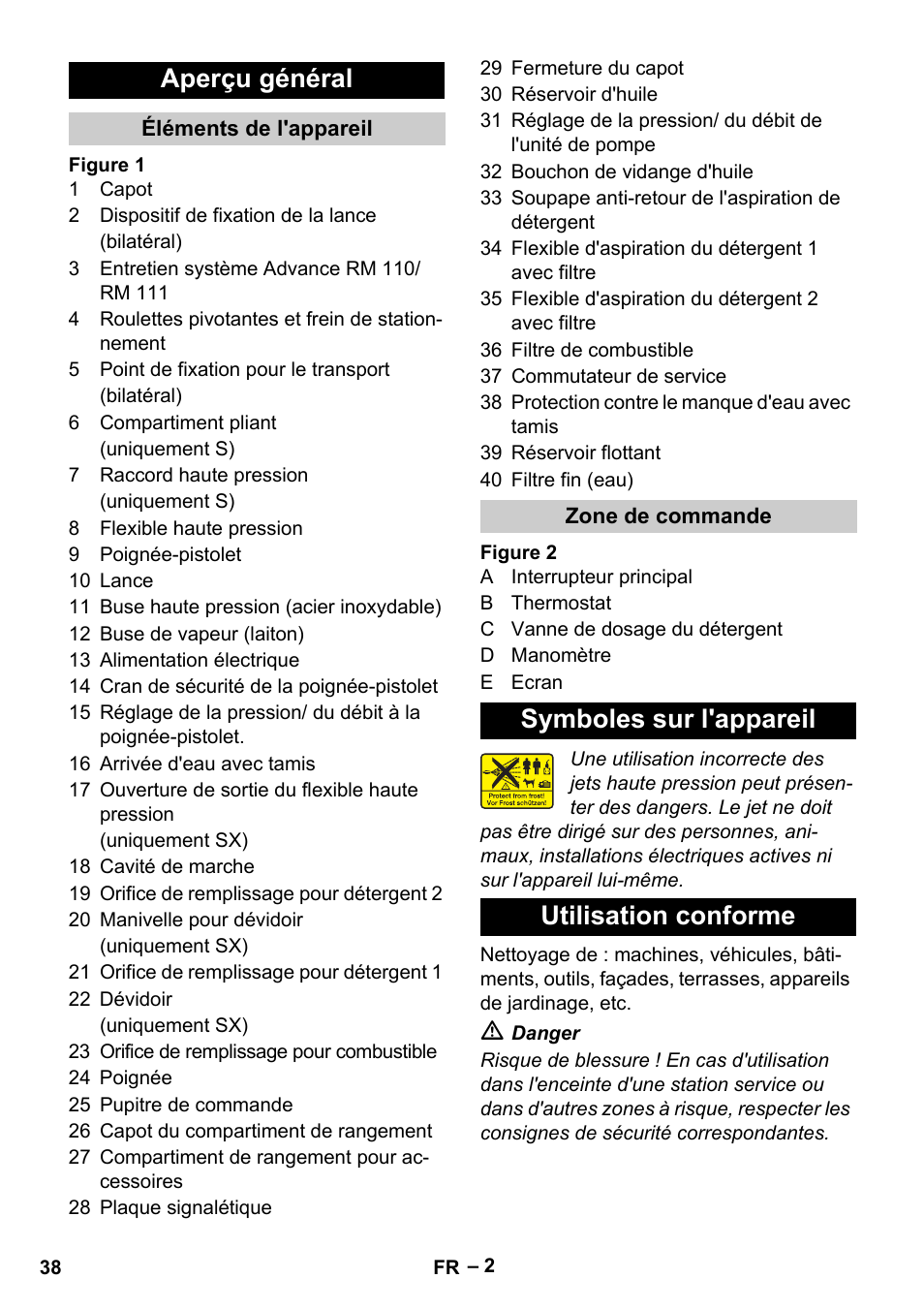 Aperçu général, Symboles sur l'appareil utilisation conforme | Karcher HDS 13-20-4 S EU User Manual | Page 38 / 436