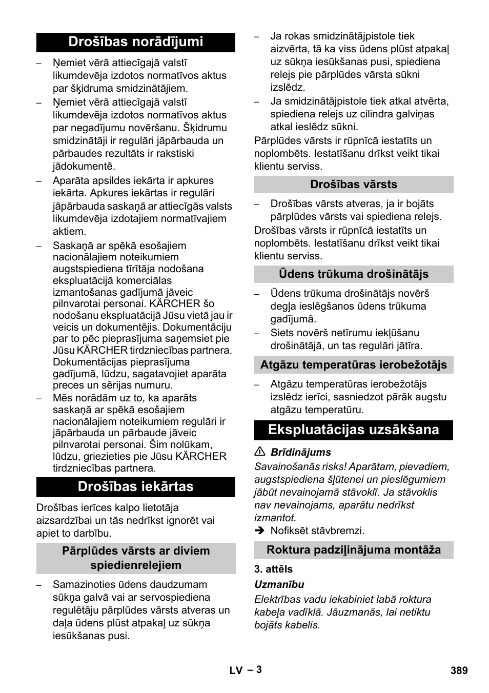 Drošības norādījumi drošības iekārtas, Ekspluatācijas uzsākšana | Karcher HDS 13-20-4 S EU User Manual | Page 389 / 436