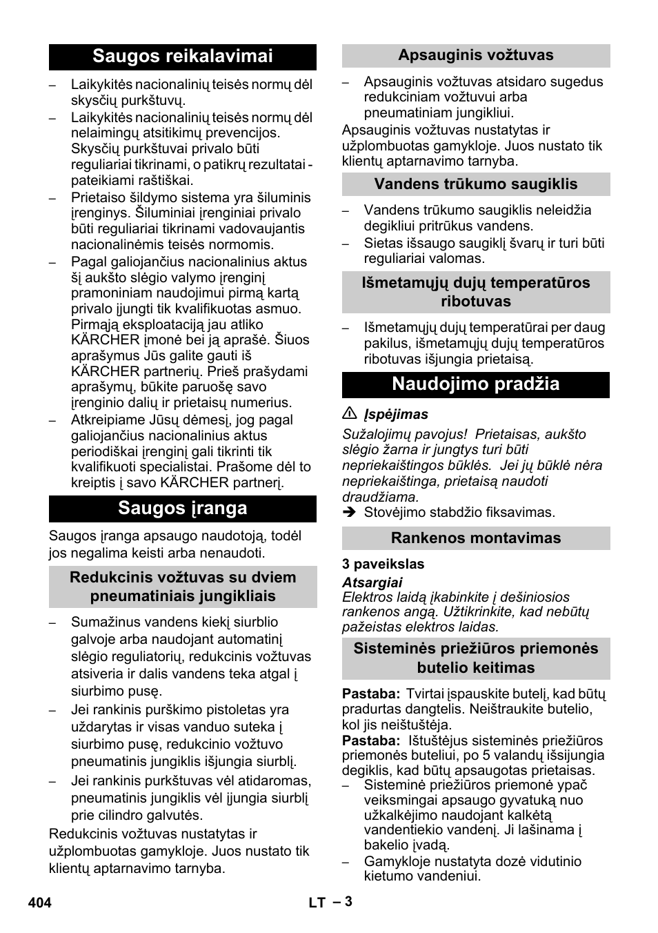 Saugos reikalavimai saugos įranga, Naudojimo pradžia | Karcher HDS 13-20-4 S EU User Manual | Page 404 / 436