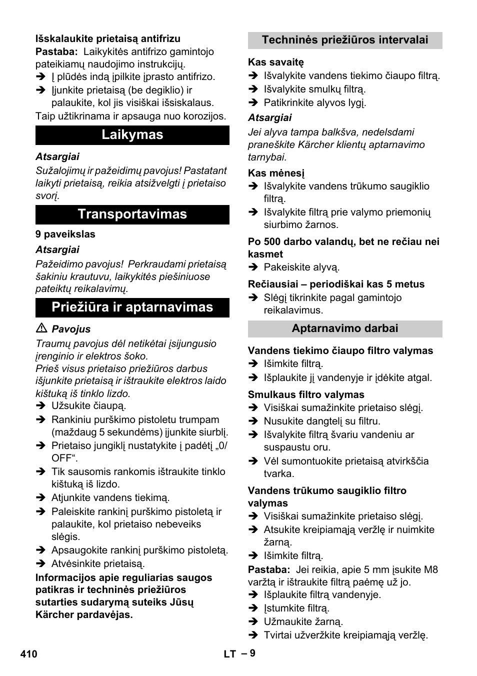 Laikymas transportavimas priežiūra ir aptarnavimas | Karcher HDS 13-20-4 S EU User Manual | Page 410 / 436