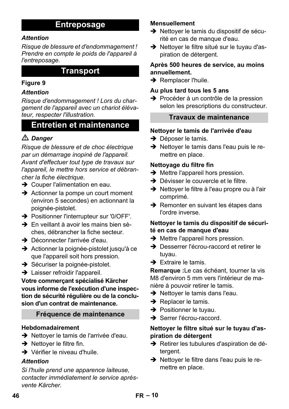 Entreposage transport entretien et maintenance | Karcher HDS 13-20-4 S EU User Manual | Page 46 / 436