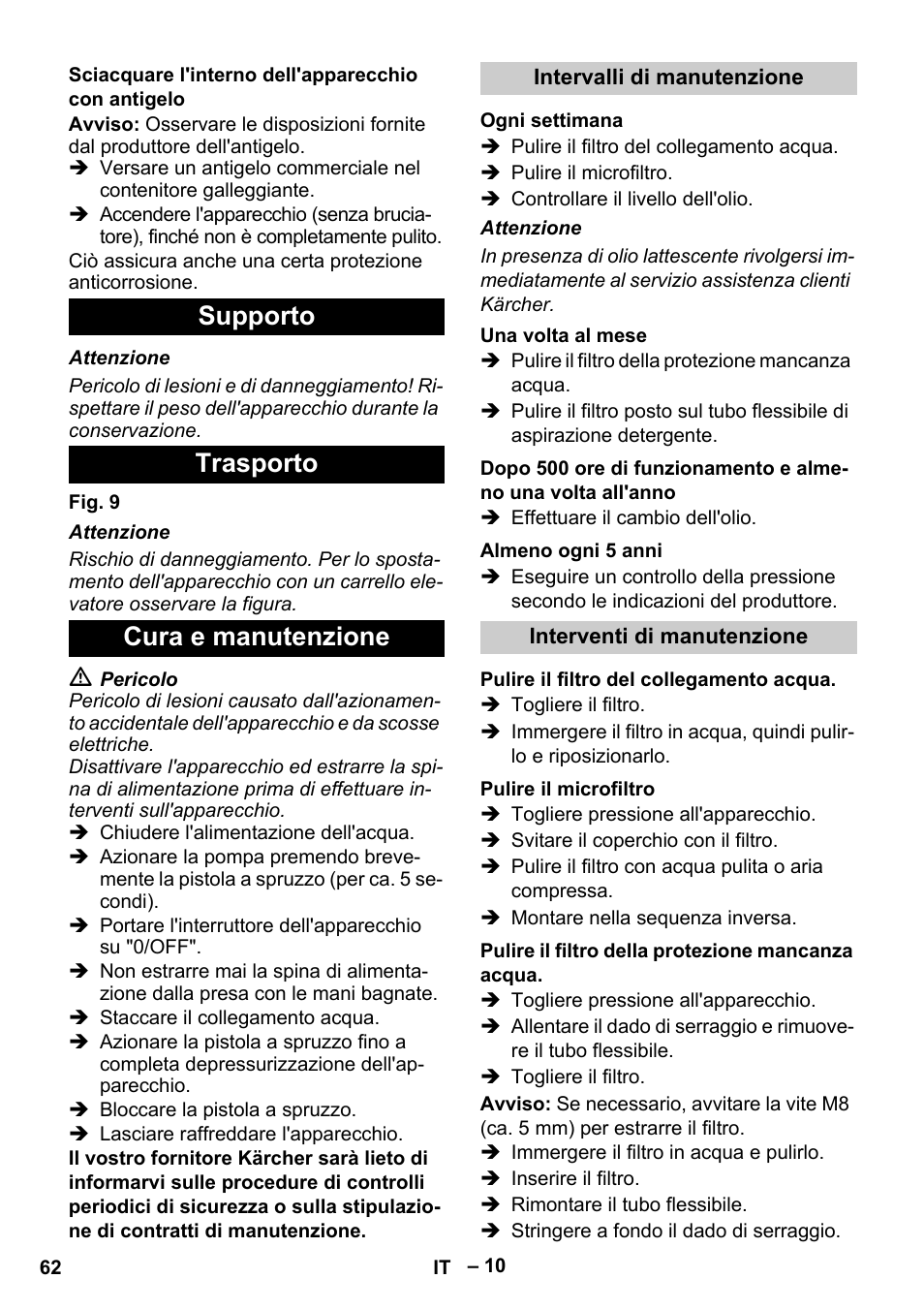 Supporto trasporto cura e manutenzione | Karcher HDS 13-20-4 S EU User Manual | Page 62 / 436
