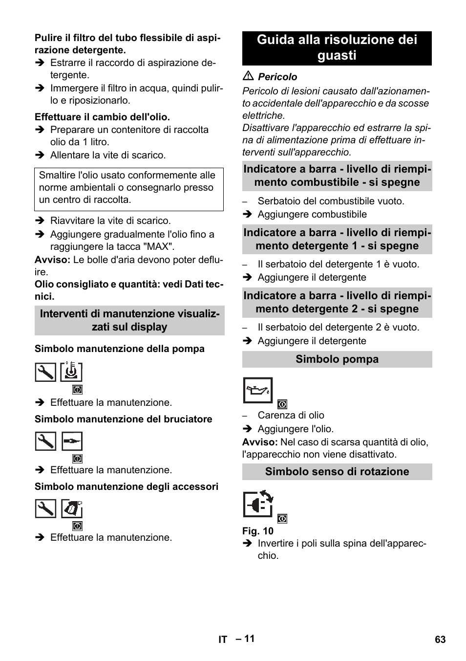 Guida alla risoluzione dei guasti | Karcher HDS 13-20-4 S EU User Manual | Page 63 / 436