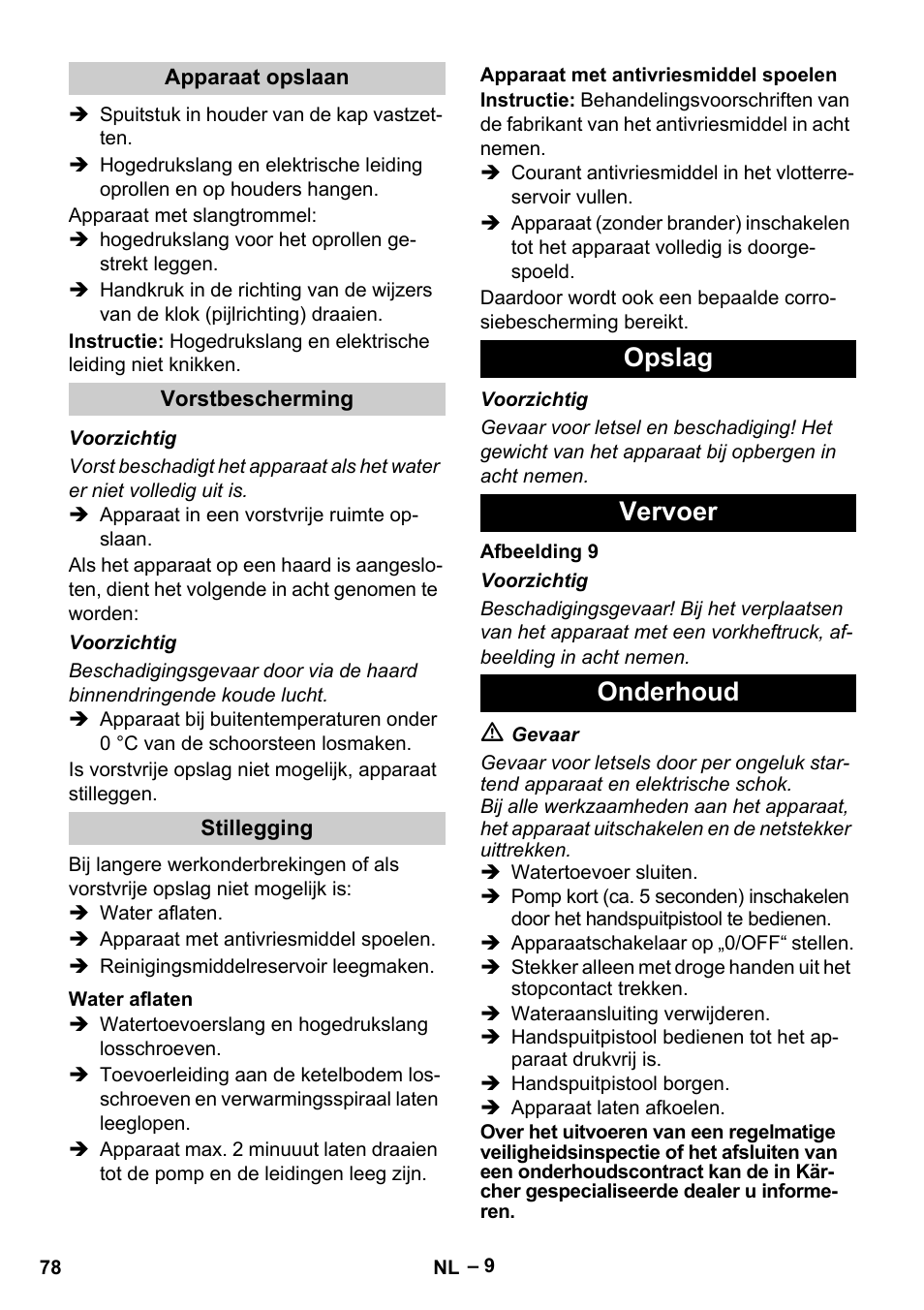 Opslag vervoer onderhoud | Karcher HDS 13-20-4 S EU User Manual | Page 78 / 436