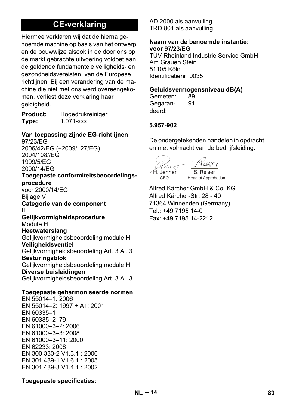 Ce-verklaring | Karcher HDS 13-20-4 S EU User Manual | Page 83 / 436