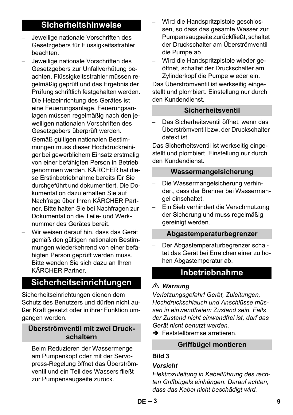 Sicherheitshinweise sicherheitseinrichtungen, Inbetriebnahme | Karcher HDS 13-20-4 S EU User Manual | Page 9 / 436