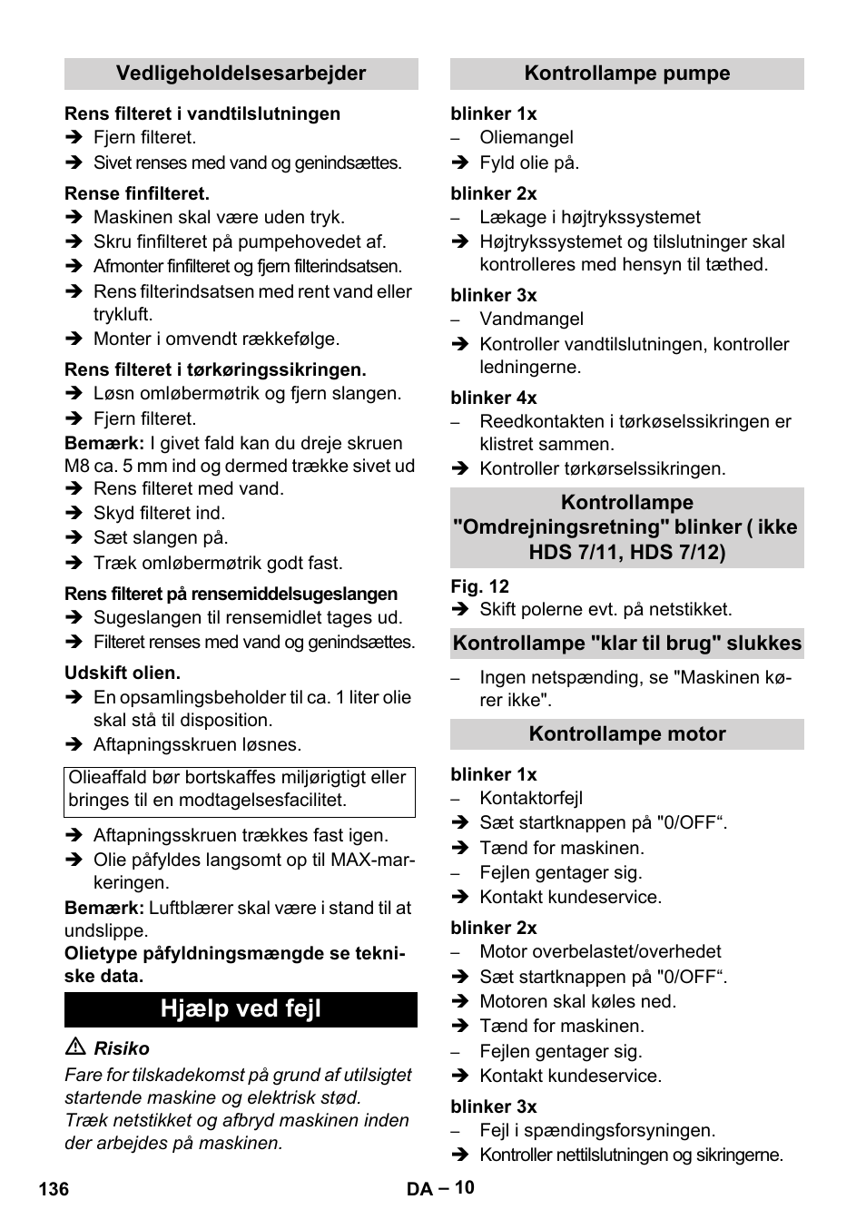 Hjælp ved fejl | Karcher HDS 8-17-4M Classic EU User Manual | Page 136 / 468