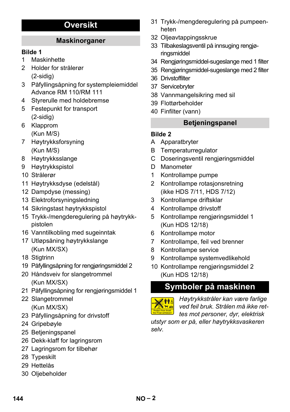 Oversikt, Symboler på maskinen | Karcher HDS 8-17-4M Classic EU User Manual | Page 144 / 468