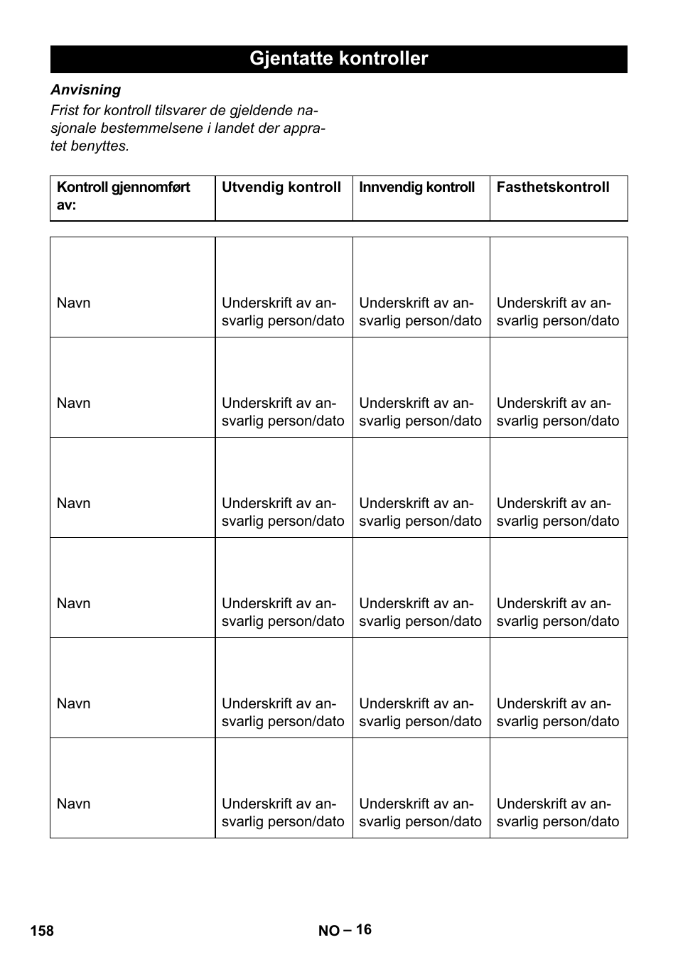 Gjentatte kontroller | Karcher HDS 8-17-4M Classic EU User Manual | Page 158 / 468
