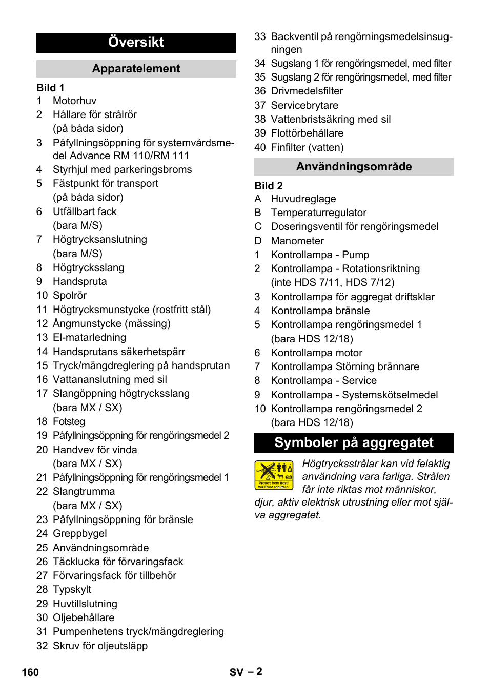 Översikt, Symboler på aggregatet | Karcher HDS 8-17-4M Classic EU User Manual | Page 160 / 468