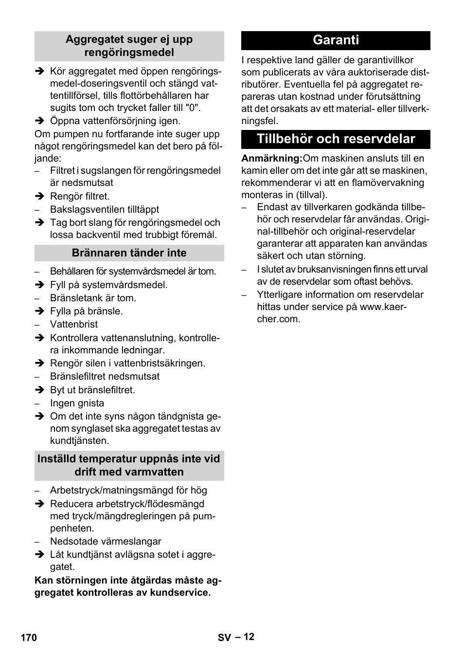 Garanti tillbehör och reservdelar | Karcher HDS 8-17-4M Classic EU User Manual | Page 170 / 468