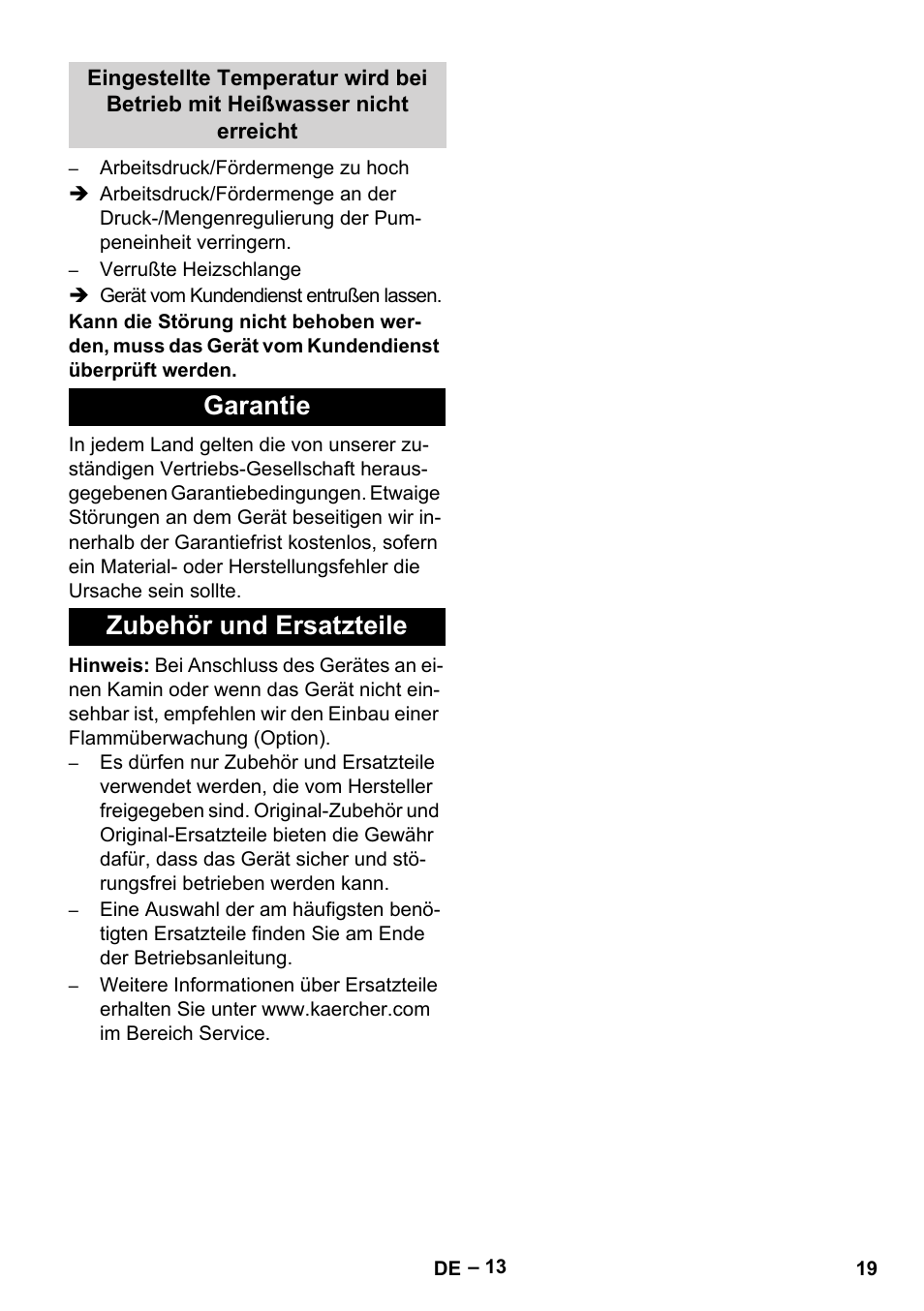 Garantie zubehör und ersatzteile | Karcher HDS 8-17-4M Classic EU User Manual | Page 19 / 468