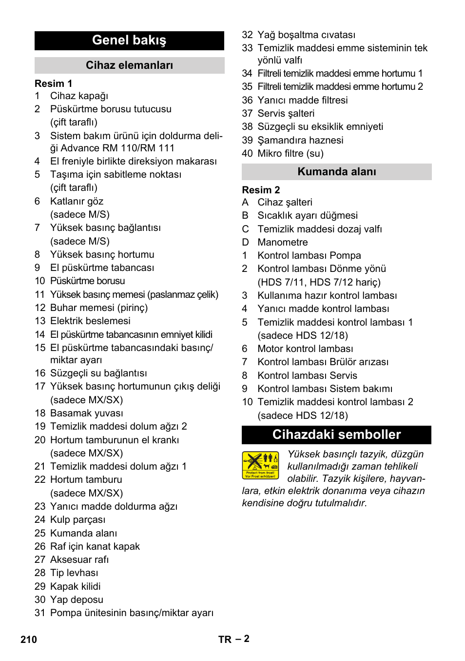 Genel bakış, Cihazdaki semboller | Karcher HDS 8-17-4M Classic EU User Manual | Page 210 / 468