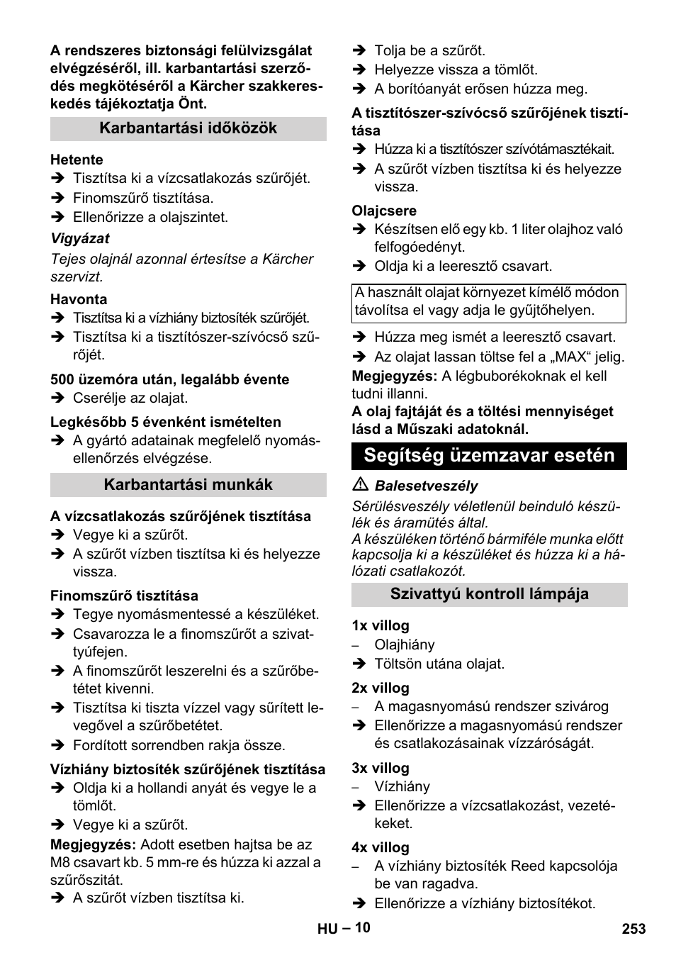 Segítség üzemzavar esetén | Karcher HDS 8-17-4M Classic EU User Manual | Page 253 / 468