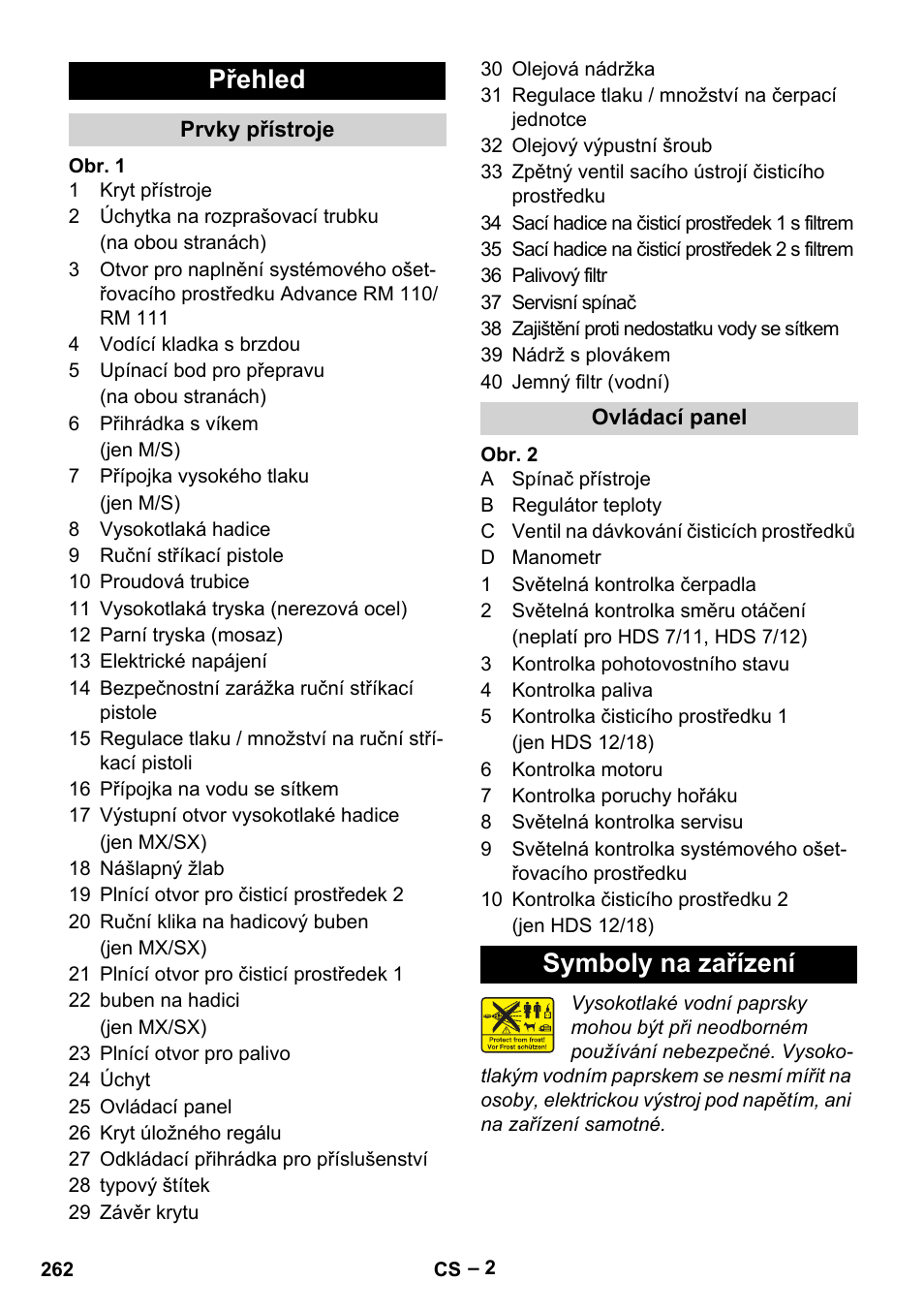 Přehled, Symboly na zařízení | Karcher HDS 8-17-4M Classic EU User Manual | Page 262 / 468