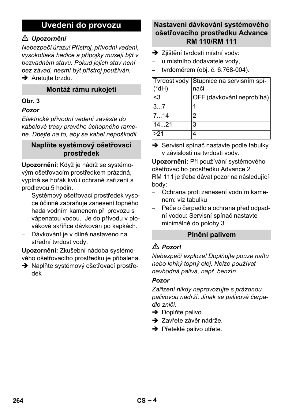 Uvedení do provozu | Karcher HDS 8-17-4M Classic EU User Manual | Page 264 / 468