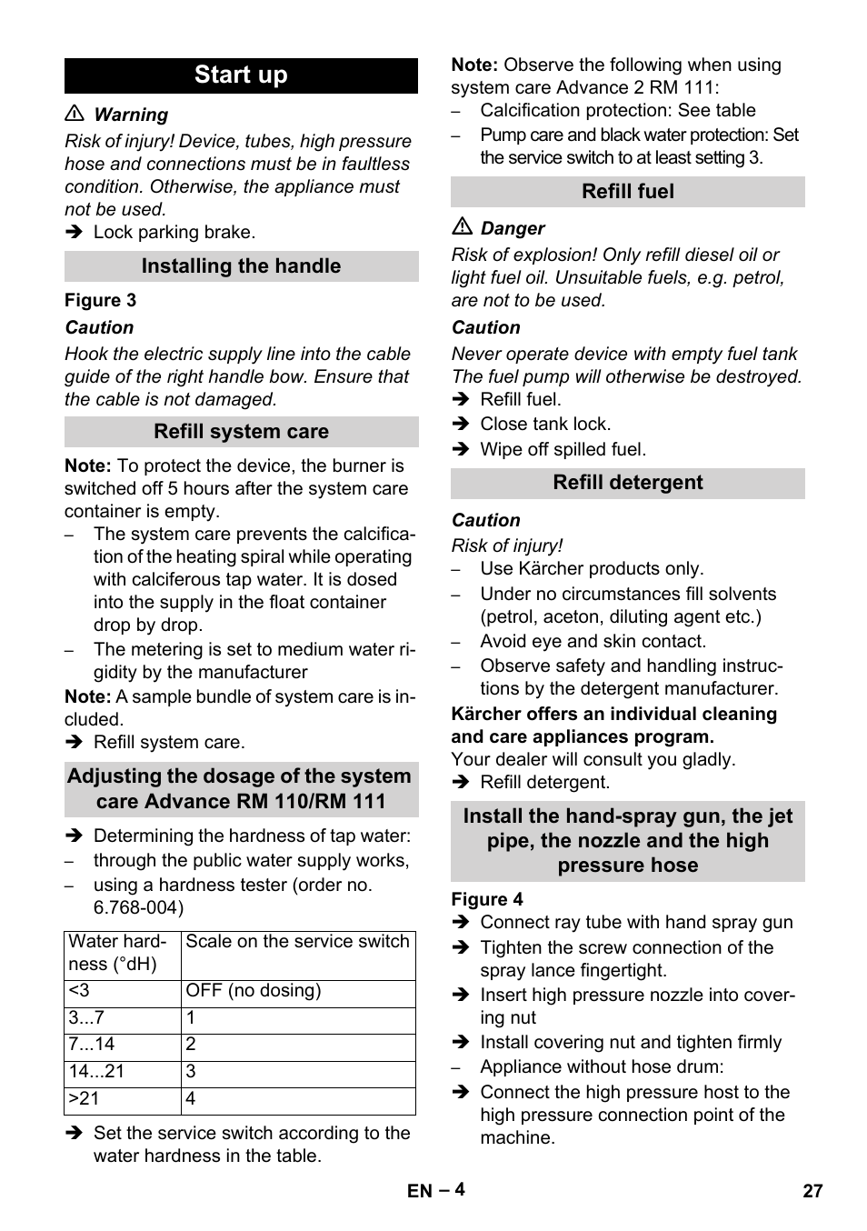 Start up | Karcher HDS 8-17-4M Classic EU User Manual | Page 27 / 468