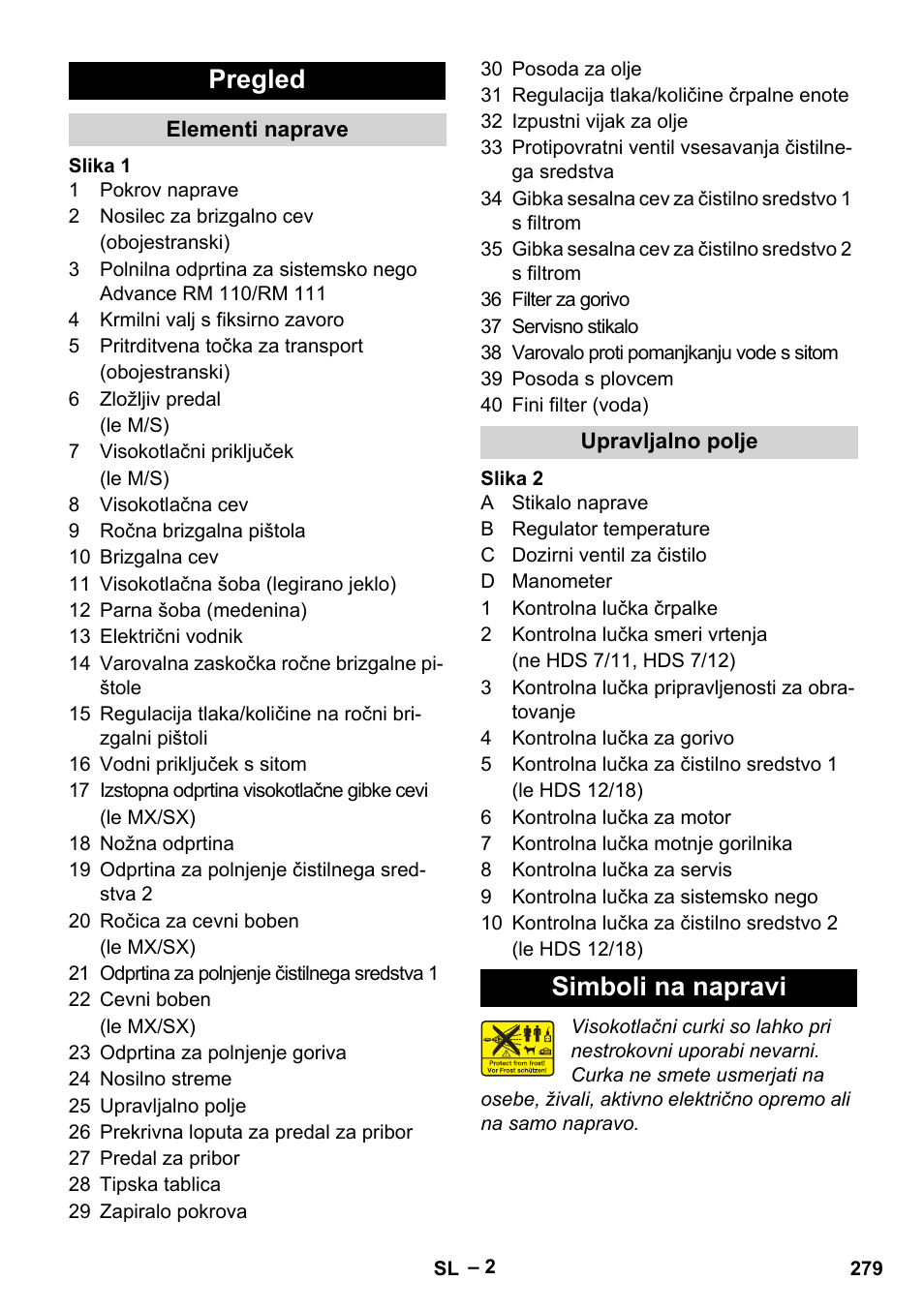 Pregled, Simboli na napravi | Karcher HDS 8-17-4M Classic EU User Manual | Page 279 / 468