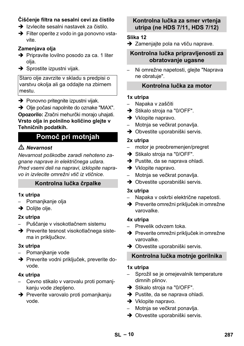 Pomoč pri motnjah | Karcher HDS 8-17-4M Classic EU User Manual | Page 287 / 468