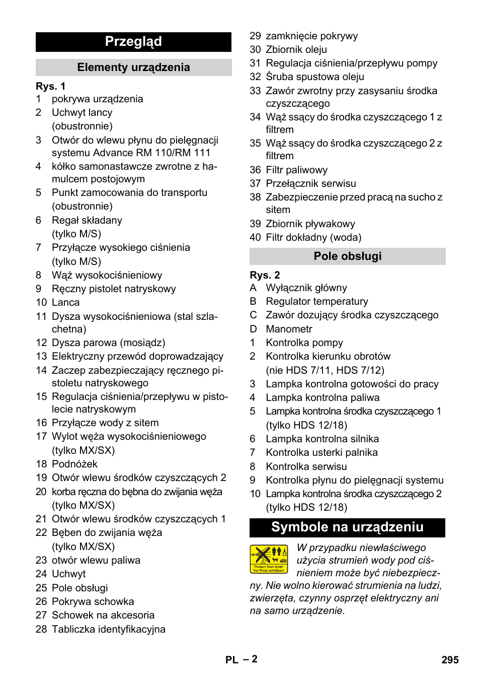 Przegląd, Symbole na urządzeniu | Karcher HDS 8-17-4M Classic EU User Manual | Page 295 / 468