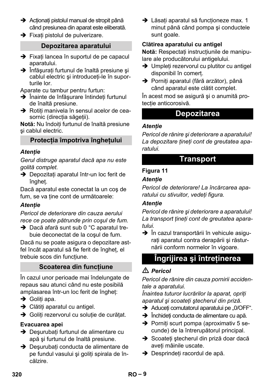 Depozitarea transport îngrijirea şi întreţinerea | Karcher HDS 8-17-4M Classic EU User Manual | Page 320 / 468