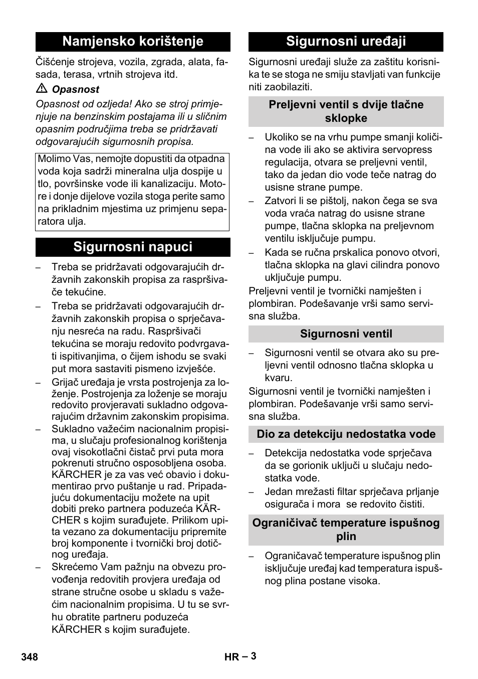 Namjensko korištenje, Sigurnosni napuci sigurnosni uređaji | Karcher HDS 8-17-4M Classic EU User Manual | Page 348 / 468