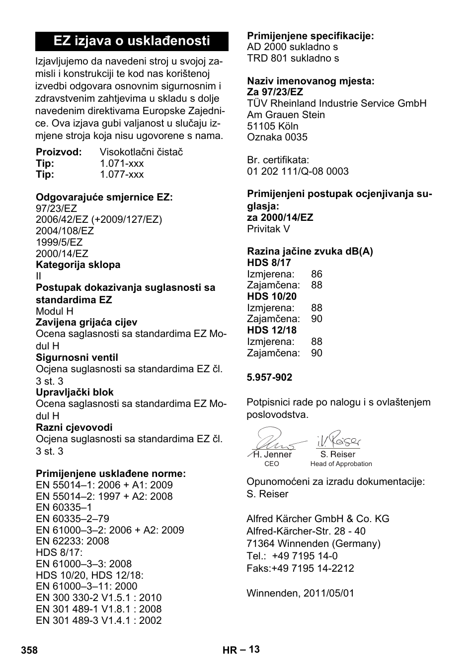 Ez izjava o usklađenosti | Karcher HDS 8-17-4M Classic EU User Manual | Page 358 / 468