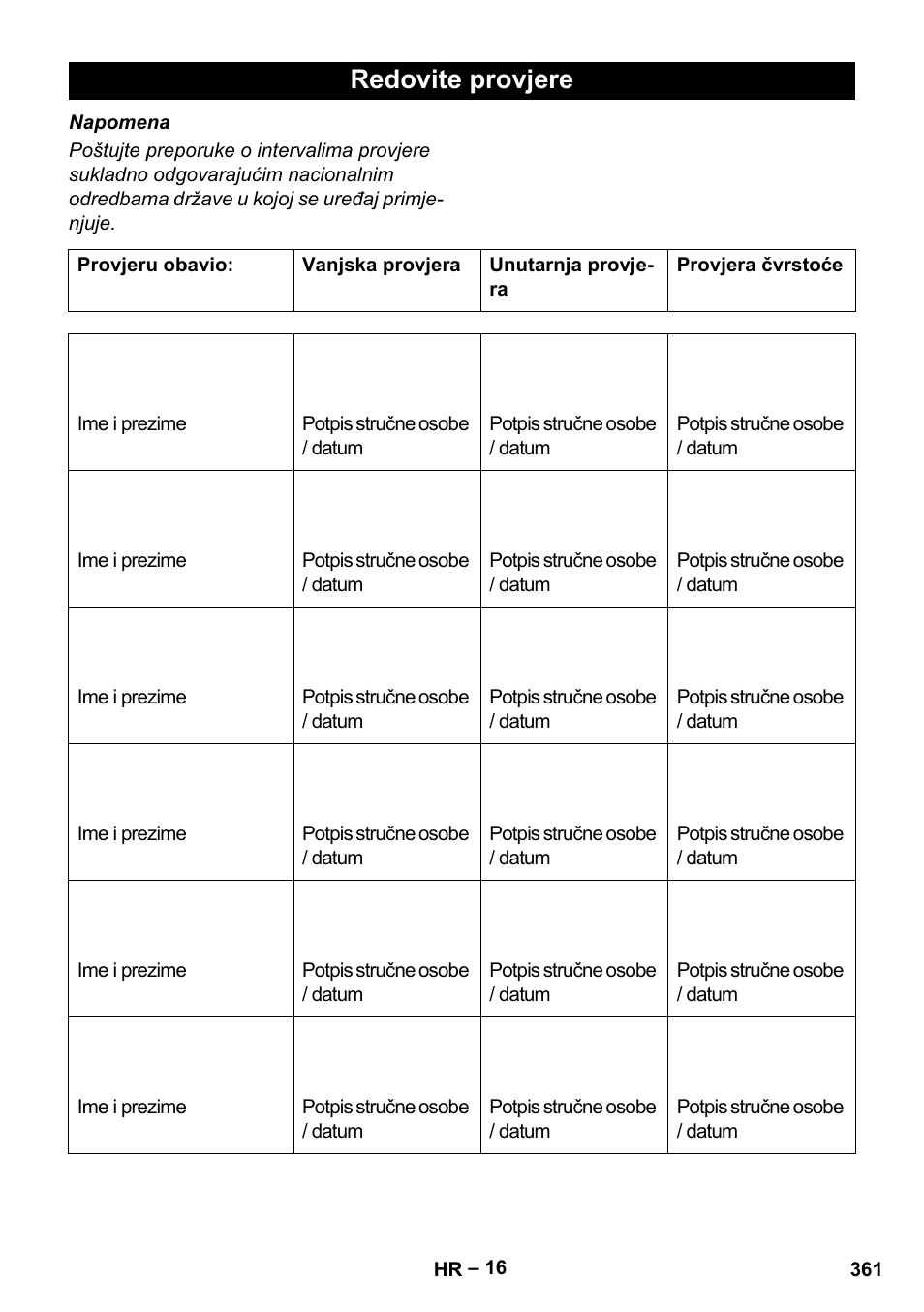 Redovite provjere | Karcher HDS 8-17-4M Classic EU User Manual | Page 361 / 468