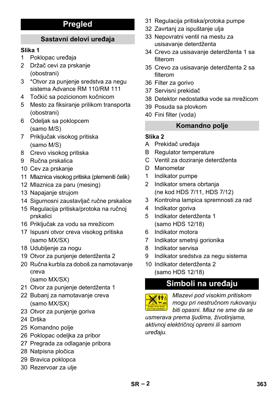 Pregled, Simboli na uređaju | Karcher HDS 8-17-4M Classic EU User Manual | Page 363 / 468