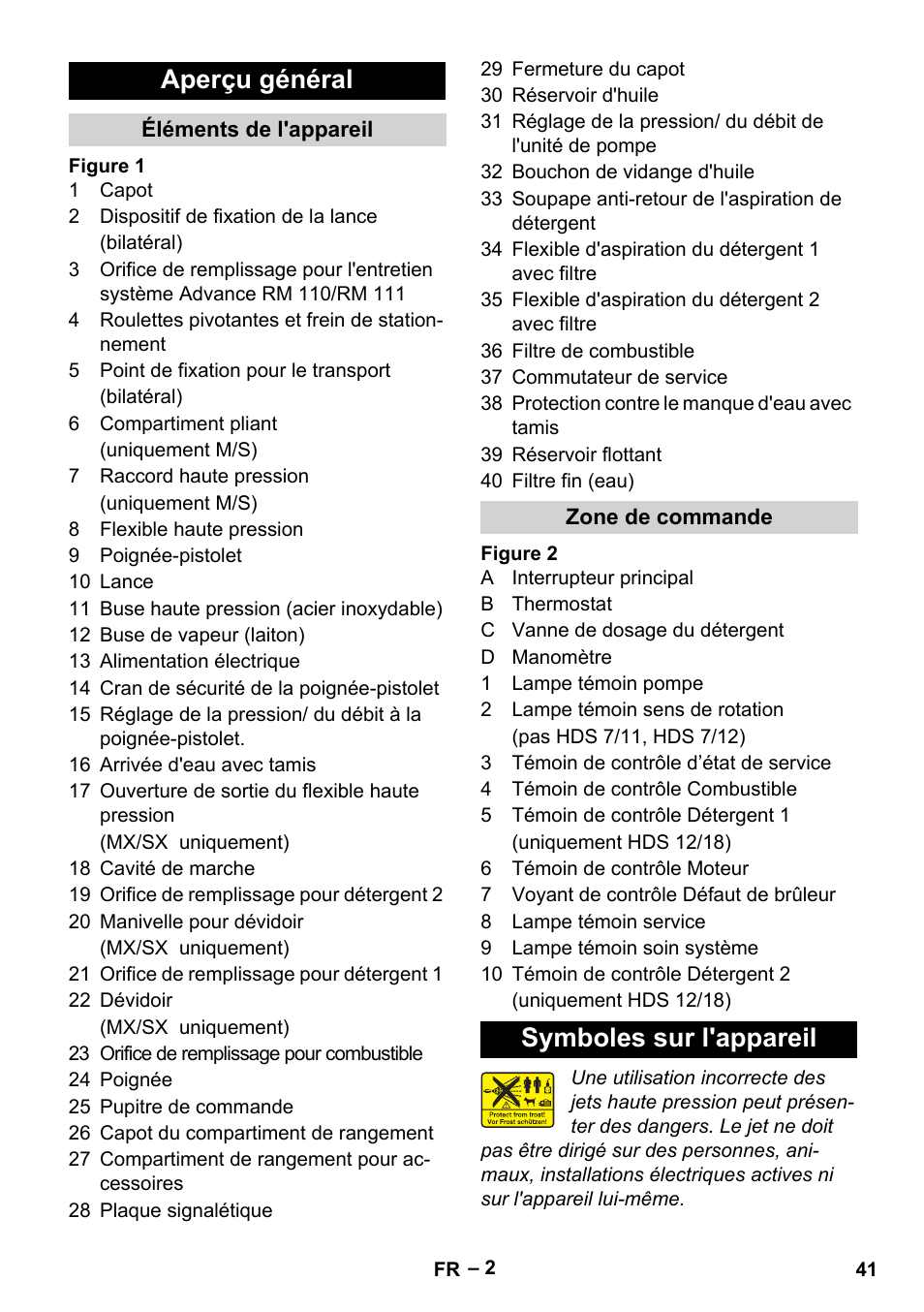 Aperçu général, Symboles sur l'appareil | Karcher HDS 8-17-4M Classic EU User Manual | Page 41 / 468