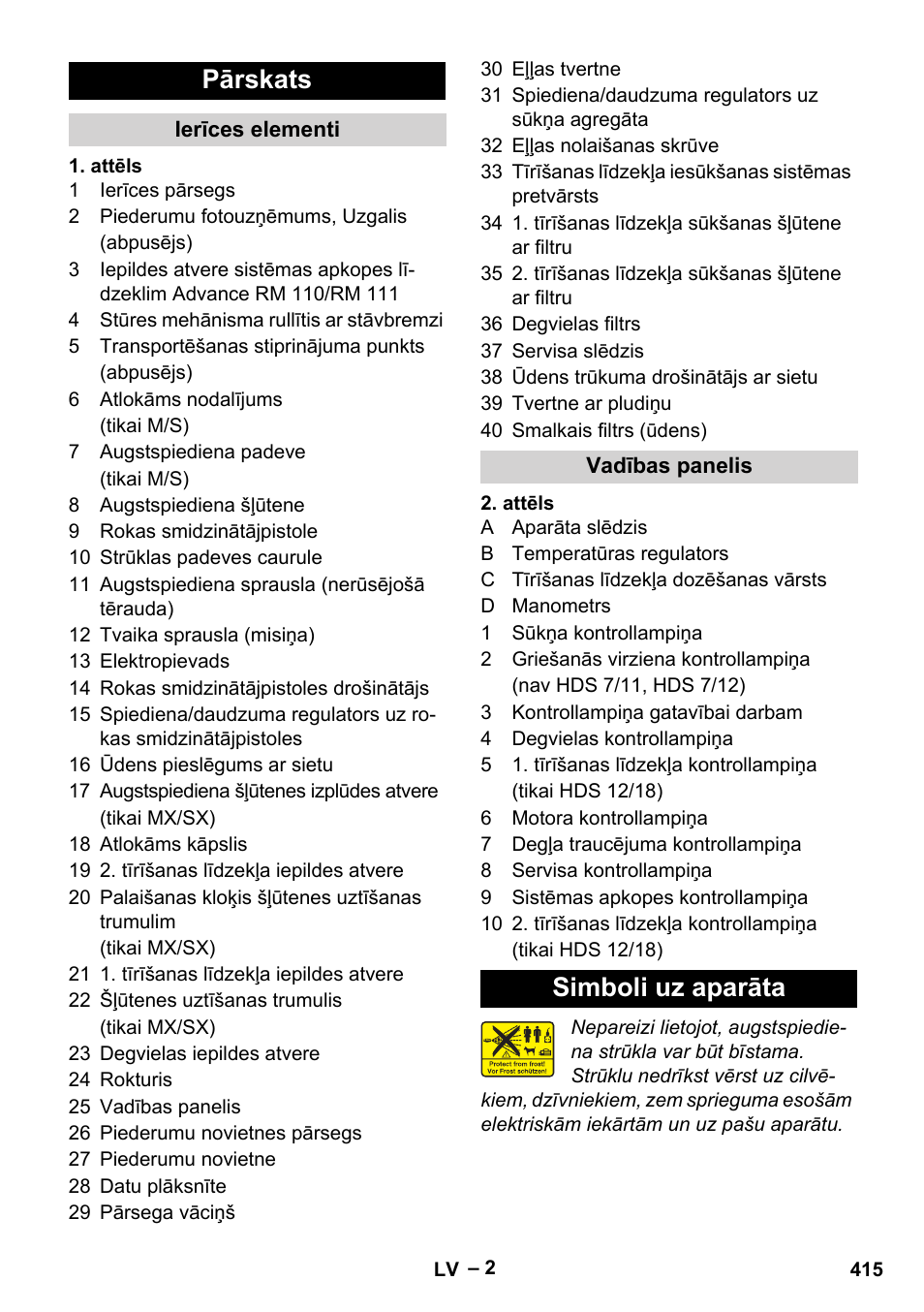 Pārskats, Simboli uz aparāta | Karcher HDS 8-17-4M Classic EU User Manual | Page 415 / 468