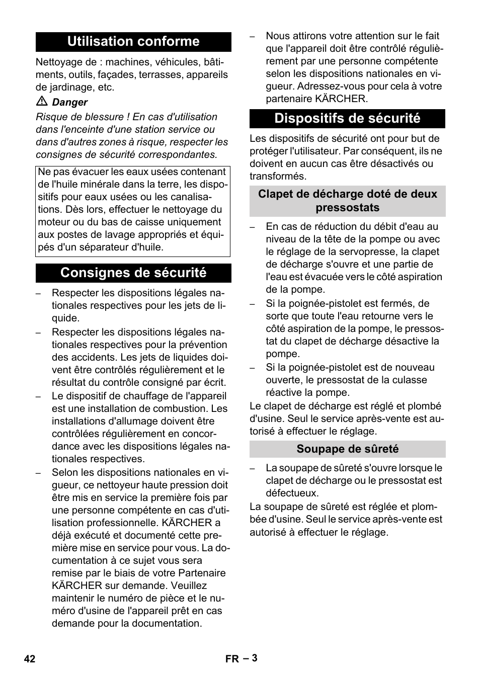 Utilisation conforme, Consignes de sécurité dispositifs de sécurité | Karcher HDS 8-17-4M Classic EU User Manual | Page 42 / 468