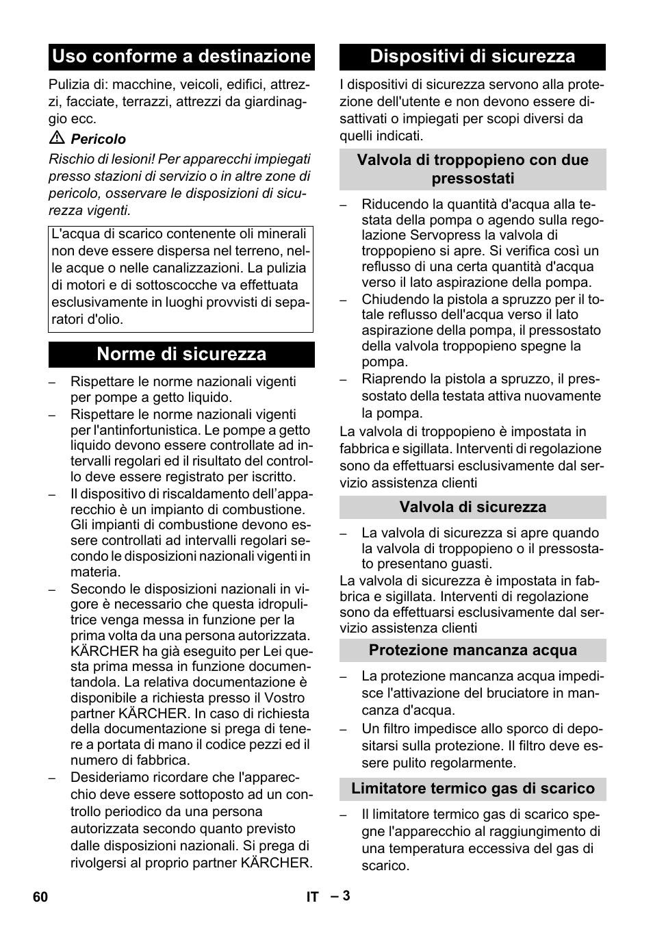 Uso conforme a destinazione, Norme di sicurezza dispositivi di sicurezza | Karcher HDS 8-17-4M Classic EU User Manual | Page 60 / 468