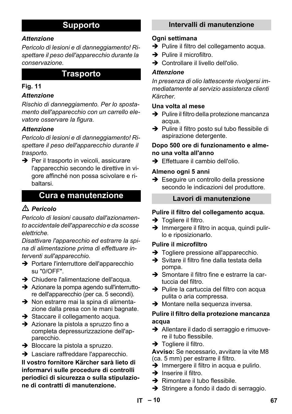 Supporto trasporto cura e manutenzione | Karcher HDS 8-17-4M Classic EU User Manual | Page 67 / 468