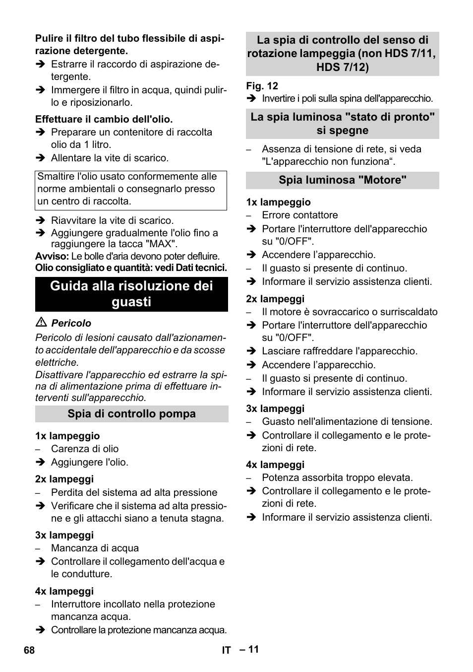 Guida alla risoluzione dei guasti | Karcher HDS 8-17-4M Classic EU User Manual | Page 68 / 468