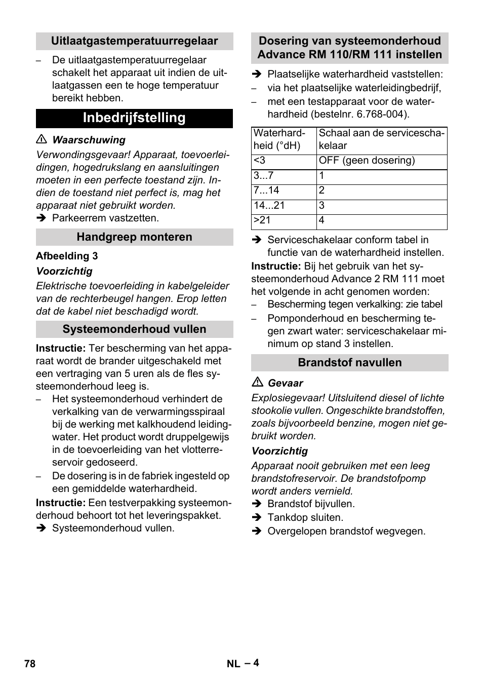 Inbedrijfstelling | Karcher HDS 8-17-4M Classic EU User Manual | Page 78 / 468