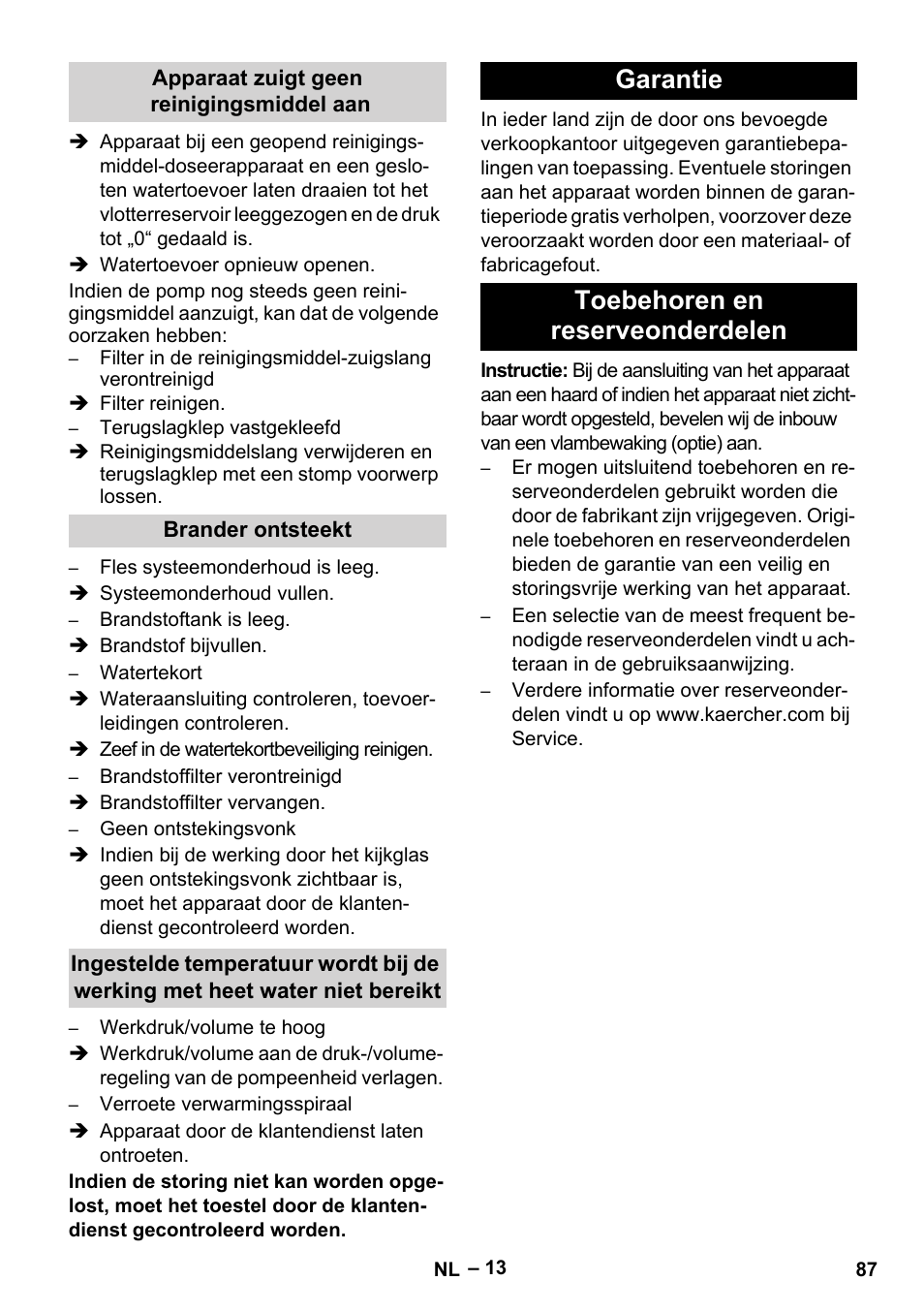 Garantie toebehoren en reserveonderdelen | Karcher HDS 8-17-4M Classic EU User Manual | Page 87 / 468