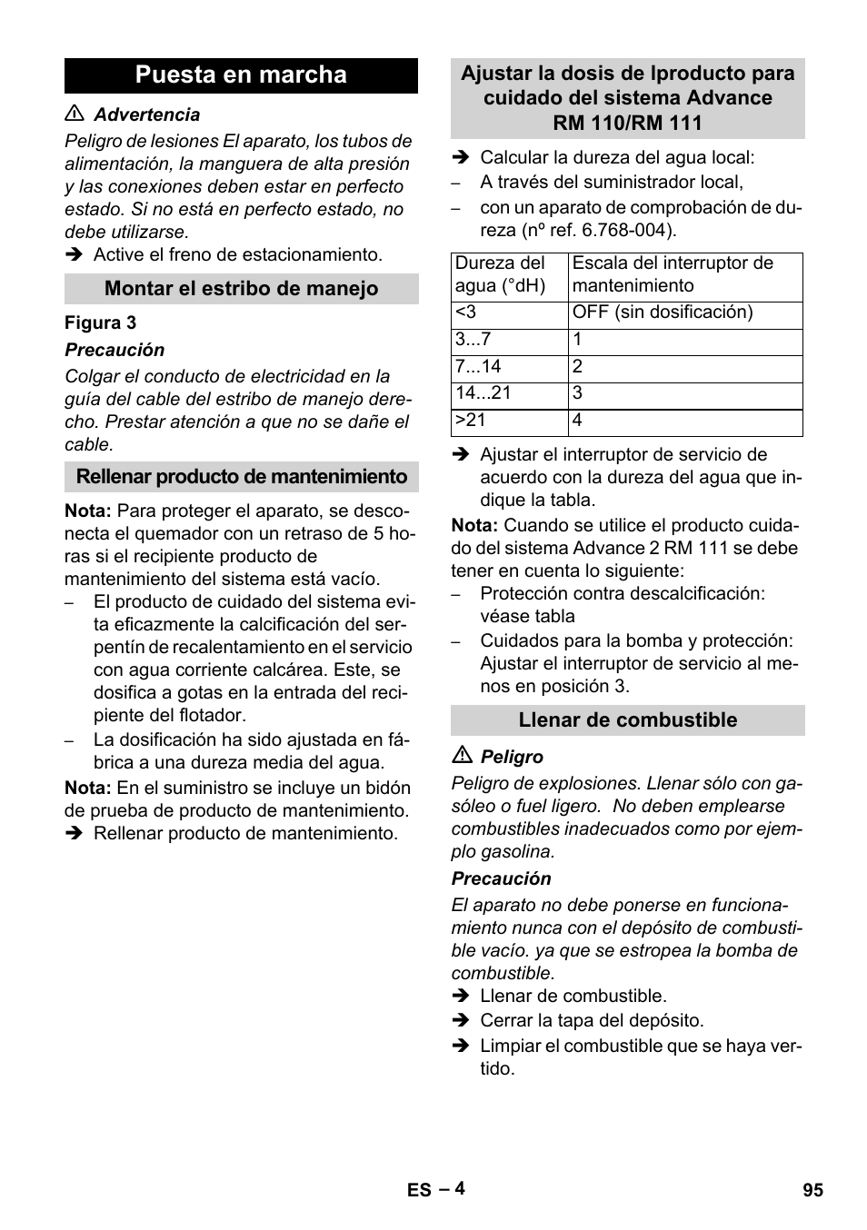 Puesta en marcha | Karcher HDS 8-17-4M Classic EU User Manual | Page 95 / 468