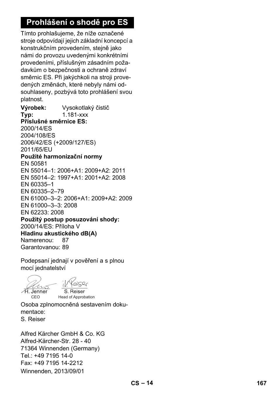 Prohlášení o shodě pro es | Karcher K 5 Premium User Manual | Page 167 / 294