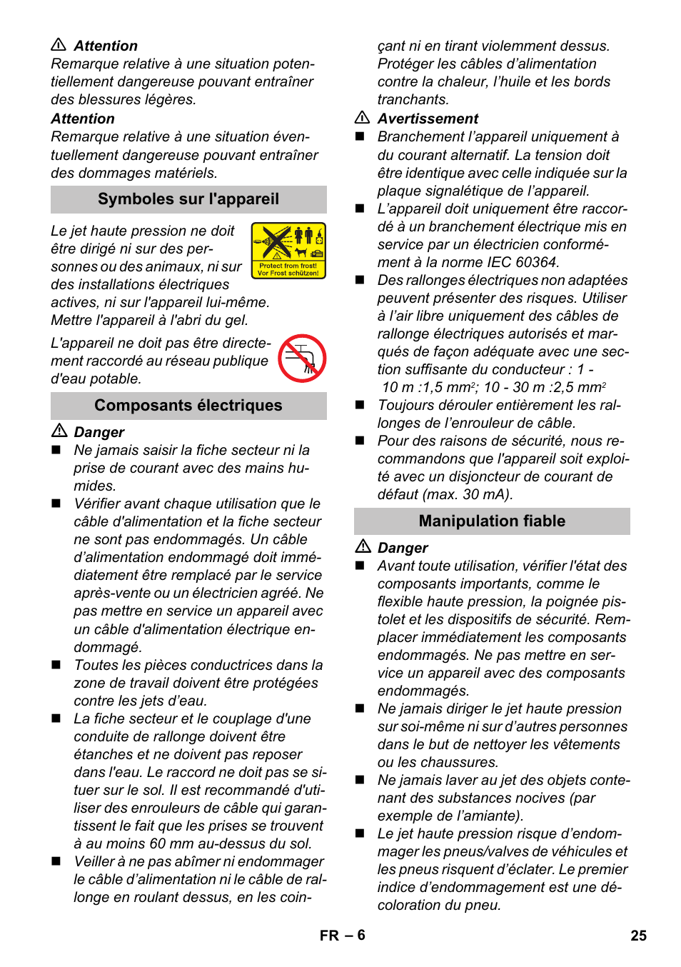 Symboles sur l'appareil, Composants électriques, Manipulation fiable | Karcher K 5 Premium User Manual | Page 25 / 294