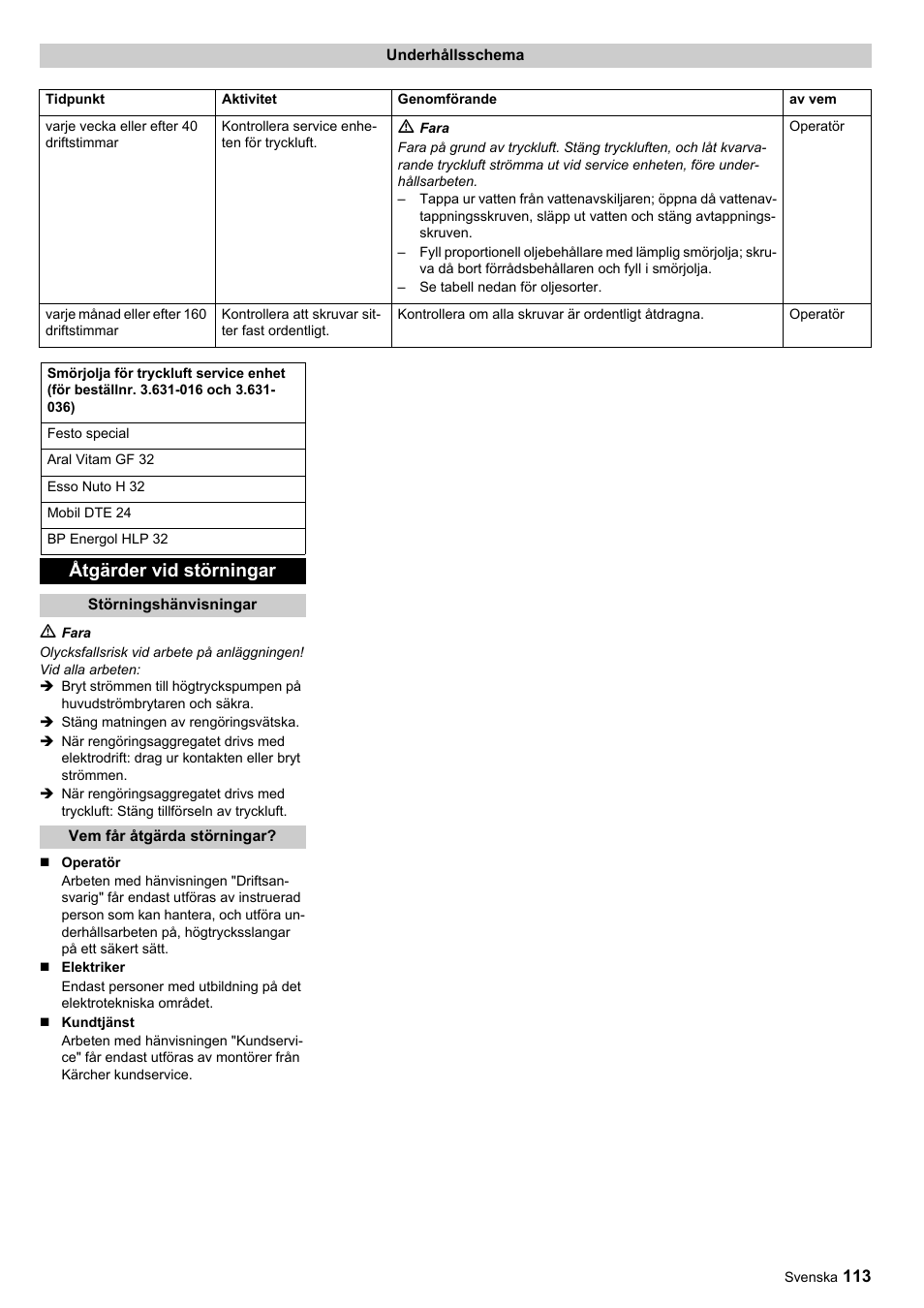 Åtgärder vid störningar | Karcher HKF 200 ET User Manual | Page 113 / 228